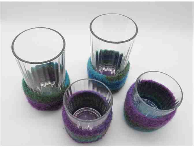 Twelve Glass Tumblers with Four Felted Cozies