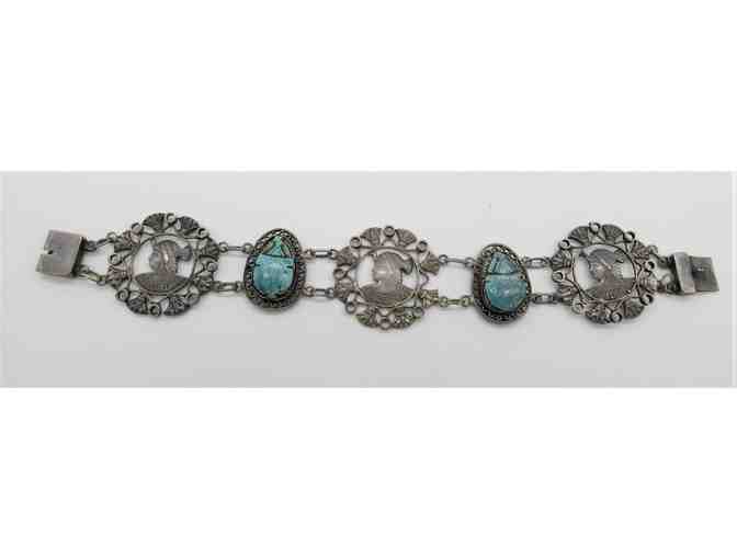 Egyptian-themed Silver Bracelet with Necklace and Ring Set