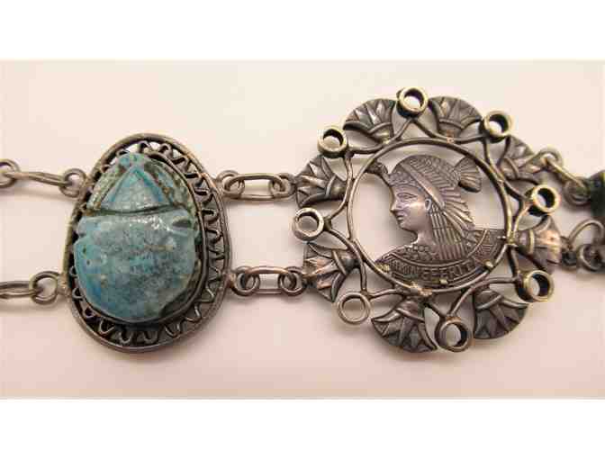 Egyptian-themed Silver Bracelet with Necklace and Ring Set