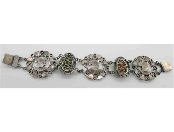 Egyptian-themed Silver Bracelet with Necklace and Ring Set
