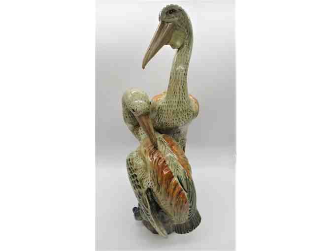 Two Pelicans Large Ceramic Statue Vintage