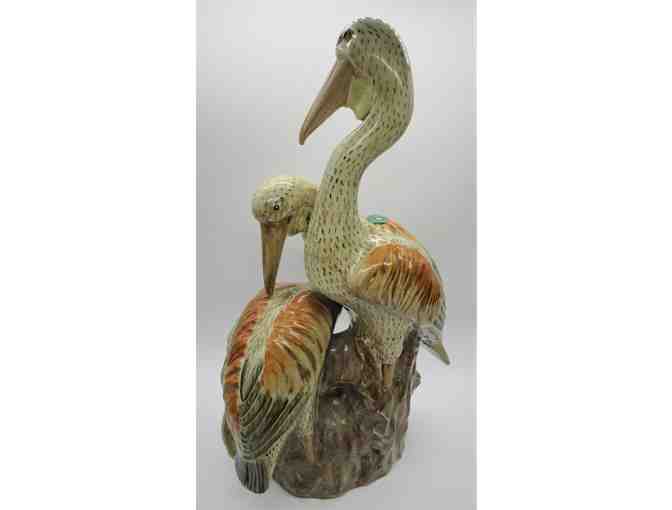 Two Pelicans Large Ceramic Statue Vintage