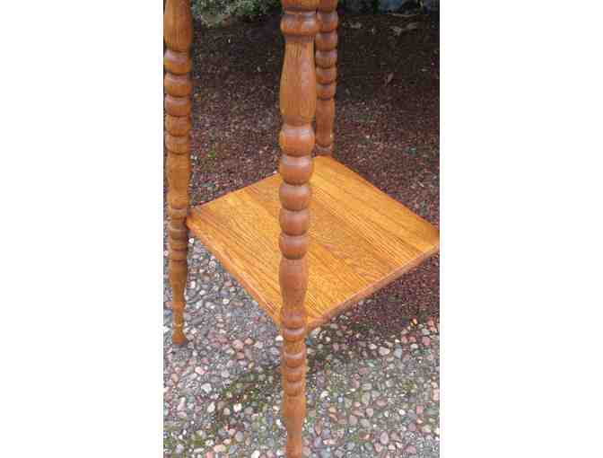 Antique Two Tier Wooden Side Table Plant Stand Turned Bobbin Legs