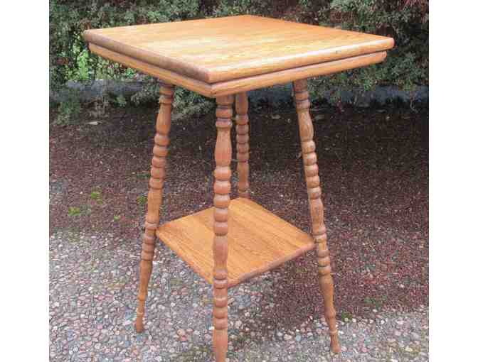 Antique Two Tier Wooden Side Table Plant Stand Turned Bobbin Legs