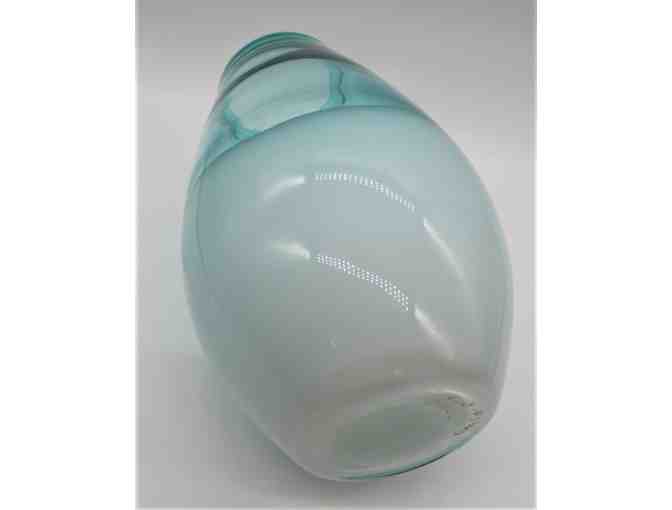 Hand Blown Clear Blue and White Art Glass Vase