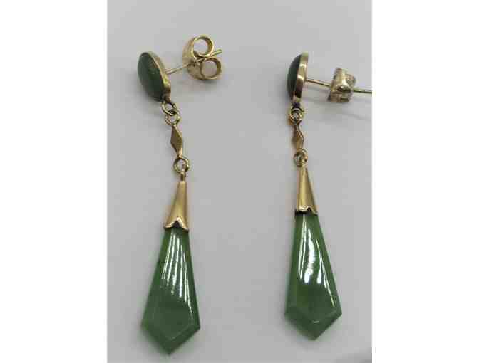 Jade Dangle Earrings for Pierced Ears Gold Plated