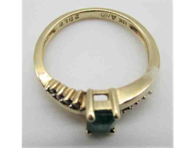 Yellow Gold Ring -10 KT - with Green Stone Size 6