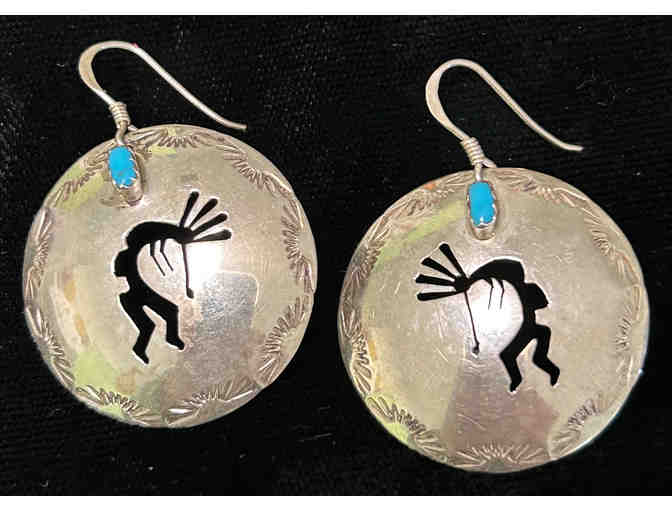 American Indian Sterling Silver Pierced Earrings Kokopelli Punch Cut Dangle 925