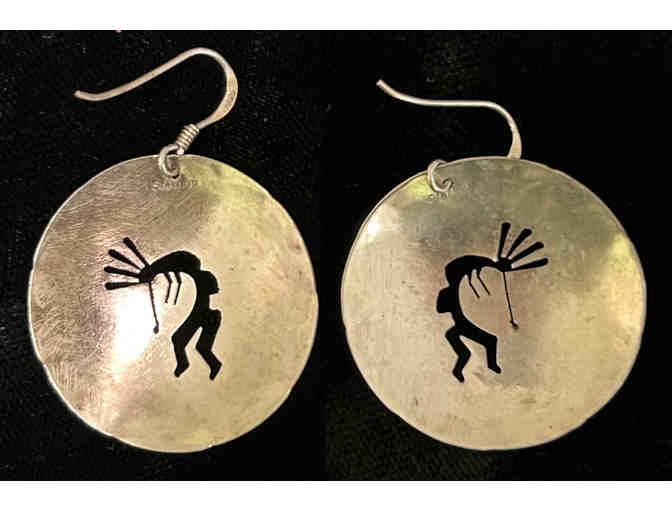 American Indian Sterling Silver Pierced Earrings Kokopelli Punch Cut Dangle 925