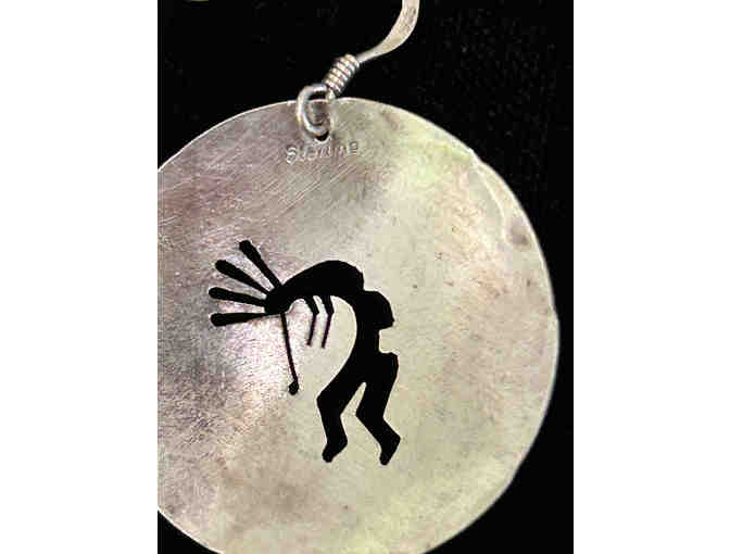 American Indian Sterling Silver Pierced Earrings Kokopelli Punch Cut Dangle 925