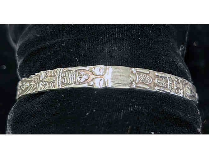 Cuff Bracelet with Totem Pole Design Sterling Silver American Indian