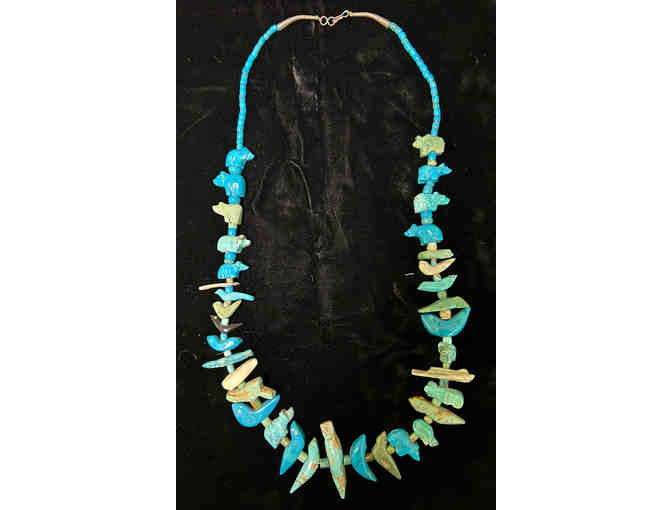 Native American Fetish Necklace Hand Carved Turquoise Animals Vintage