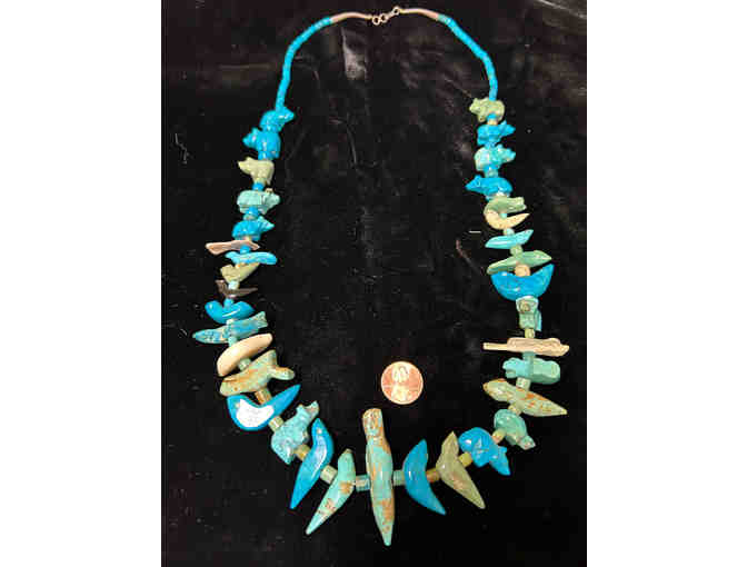 Native American Fetish Necklace Hand Carved Turquoise Animals Vintage