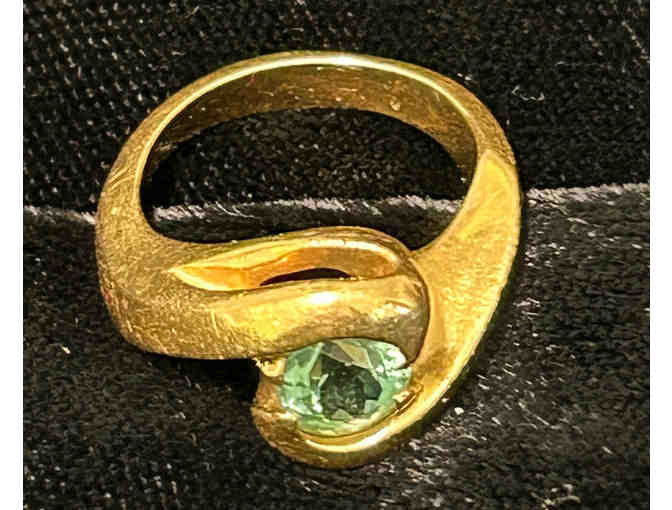 18K Yellow Gold Ladies Custom Ring Lt Blue/Green Stone - Size 4 1/2