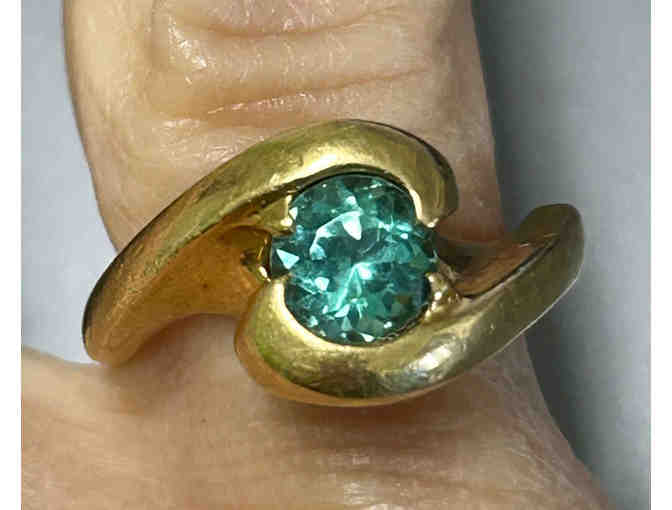 18K Yellow Gold Ladies Custom Ring Lt Blue/Green Stone - Size 4 1/2