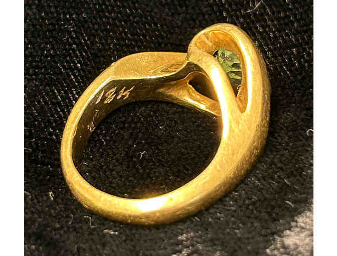 18K Yellow Gold Ladies Custom Ring Lt Blue/Green Stone - Size 4 1/2