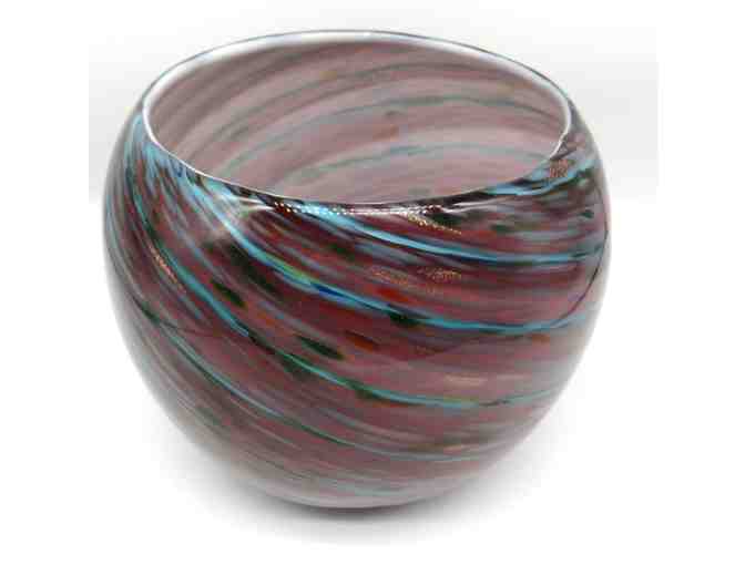 Murano Style Hand Blown Art - Pair of Glass Round Vase 7 x 8 Orbs