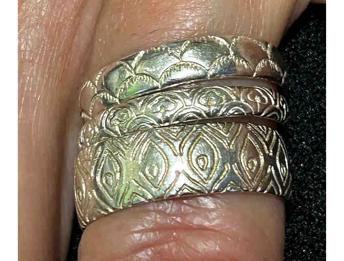 Baroni Designs Stacking Sterling Silver Band Ring Sz 6 Etched Lot of 3