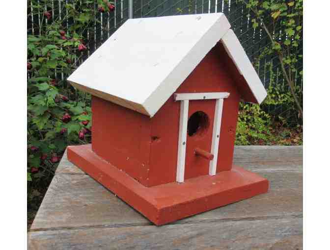 Reddish-Brown Bird House with White Roof and Trim - Photo 1
