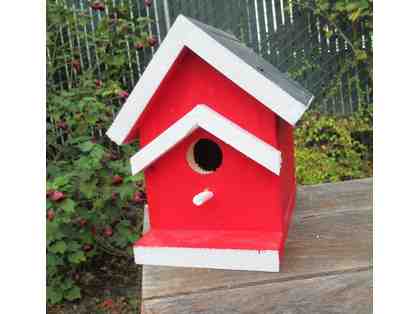 Red Bird House with Black Roof and White Trim
