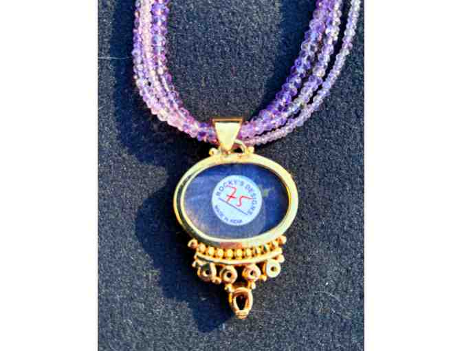 Deep Blue Goldstone Pendant with Amethyst-Colored Stone Chain Necklace
