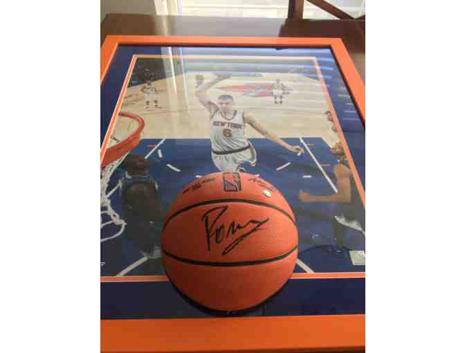 Kristaps Porzingis Framed 22x25 with Autographed NBA Mini 5 Basketball