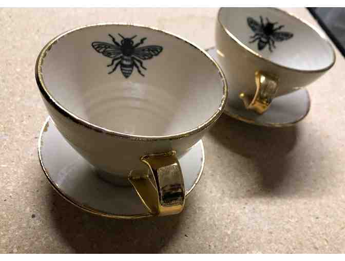 Two Porcelain Bee Teacups & Saucers