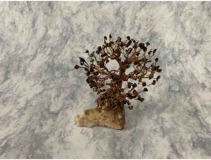 6' Copper Wire Tree with Tiger Eye Leaves and Stone Base