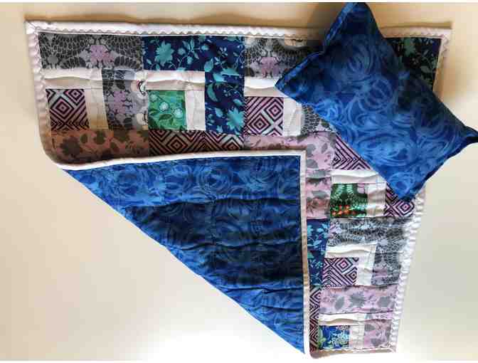 Quilted Doll Pillow & Quilt - Blue