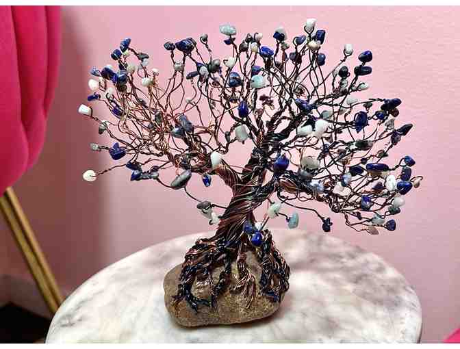 Stainless Steel Wire Tree with Sodalite Stone Leaves