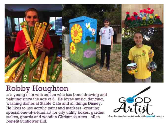 Eight Hand-Painted Custom Garden Stakes and a Colorful Gourd Bowl