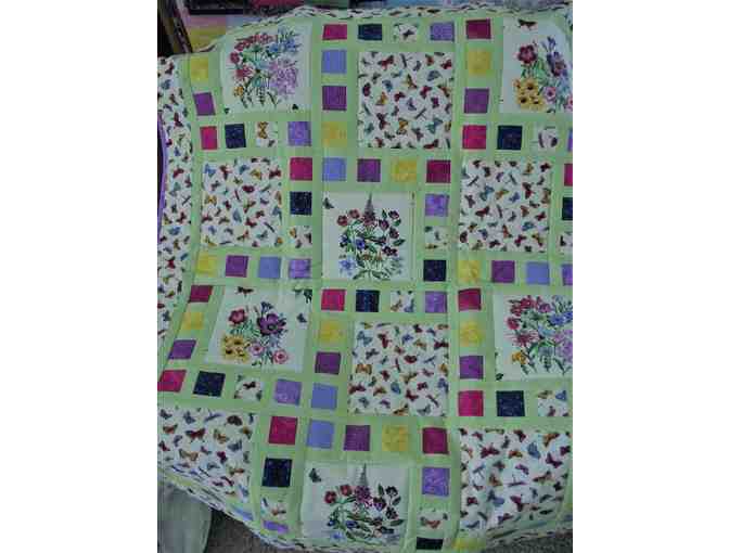 'Flowers and Butterflies'  Quilted Throw plus Wooden Butterflies Wall Hangings