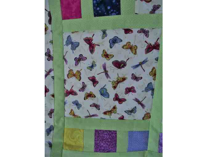 'Flowers and Butterflies'  Quilted Throw plus Wooden Butterflies Wall Hangings