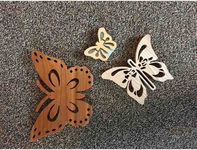 'Flowers and Butterflies'  Quilted Throw plus Wooden Butterflies Wall Hangings