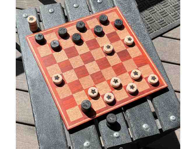 Beautiful Handmade Wooden Checkers/Chess Board & Checkers