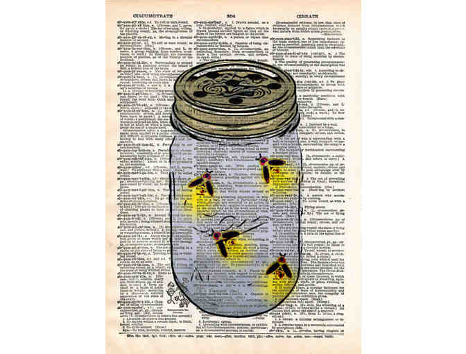 Fireflies on Vintage Dictionary Paper to Frame!  Timeless Charm to Keep or Gift!