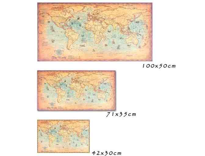 Nautical World Map: High Quality Vintage Print 28' x 14'  Great Conversation Piece!