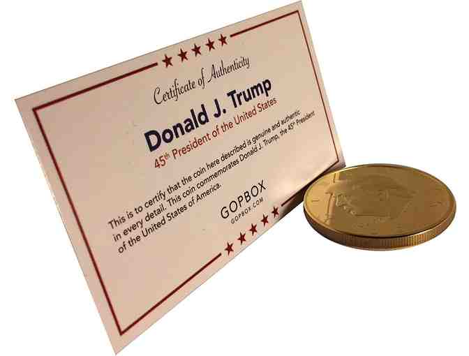Donald Trump Gold Plated Collectable Coin, Certificate of Authenticity