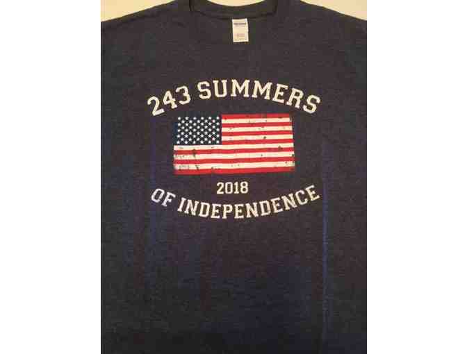 Gildan Ultra Cotton Dark Grey T-Shirt: '243 Summers of Independence' 2018!  Large