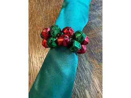 Napkins and Jingle Bell Napkin Rings- Set of 4