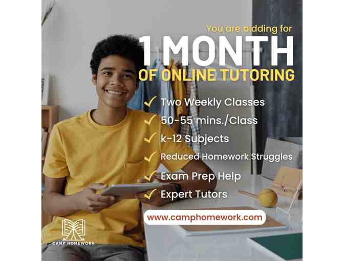 CAMP HOMEWORK - ONE (1) MONTH ONLINE TUTORING