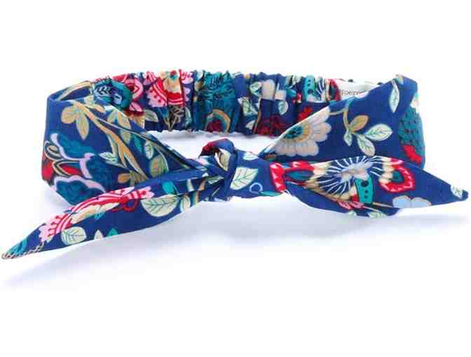 GIRLS BOW TIE-UP HEADWRAP - BLUE GARDEN PRINT