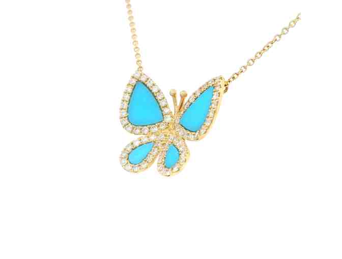 14KT YELLOW GOLD DIAMOND AND TURQUOISE BUTTERFLY NECKLACE