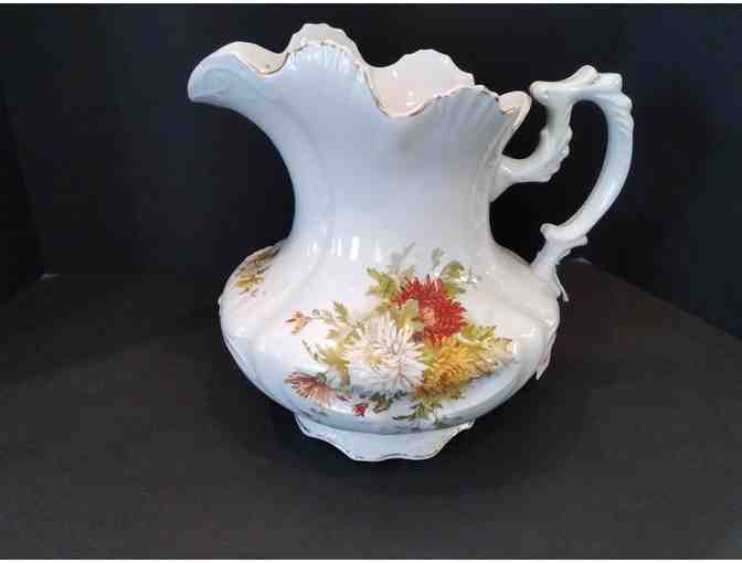 French China Company Large Pitcher & Bowl, Mum Pattern