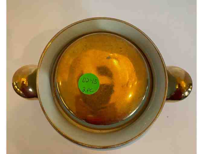 Hall China Cookie Jar Blue Turquoise & Gold W/Lid