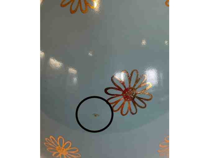 Hall China Cookie Jar Blue Turquoise & Gold W/Lid