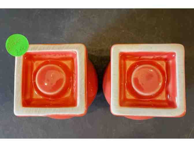 Homer Laughlin Fiesta Persimmon Round Candle Holder, 2 pcs in Boxes