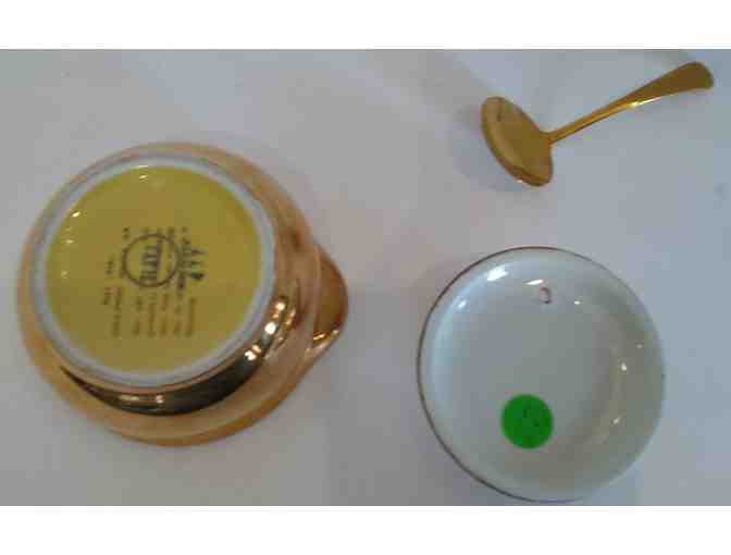 Hall China Golden Glo Sugar Bowl 477 w/Lid & Spoon