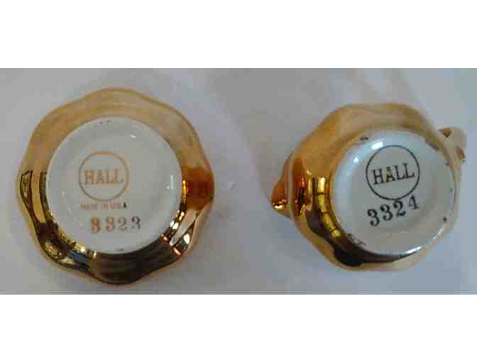 Hall China Golden Glo Coffee Pot, Creamer, & Sugar Bowl, 5 pcs Set