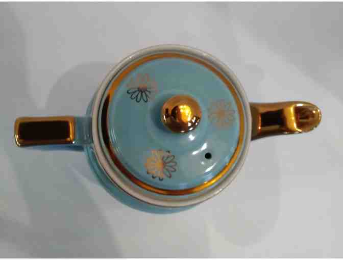 Hall China Coffe Pot Blue/Turquoise and Gold Flowers with Lid